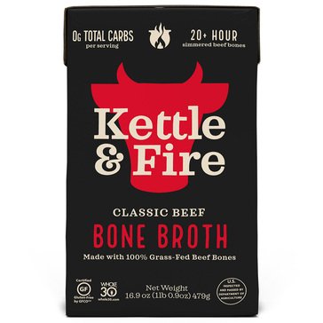 Kettle & Fire Classic Beef Grass-Fed Bone Broth, 16.9oz
