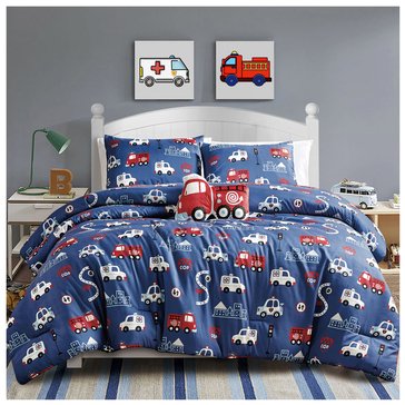 Esca Firetruck 3-Piece Comforter Set with Throw Pillow